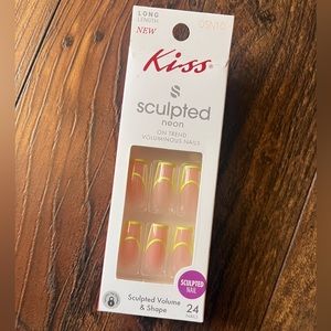 KISS Nails Glue On Long Yellow Sculpted Nails